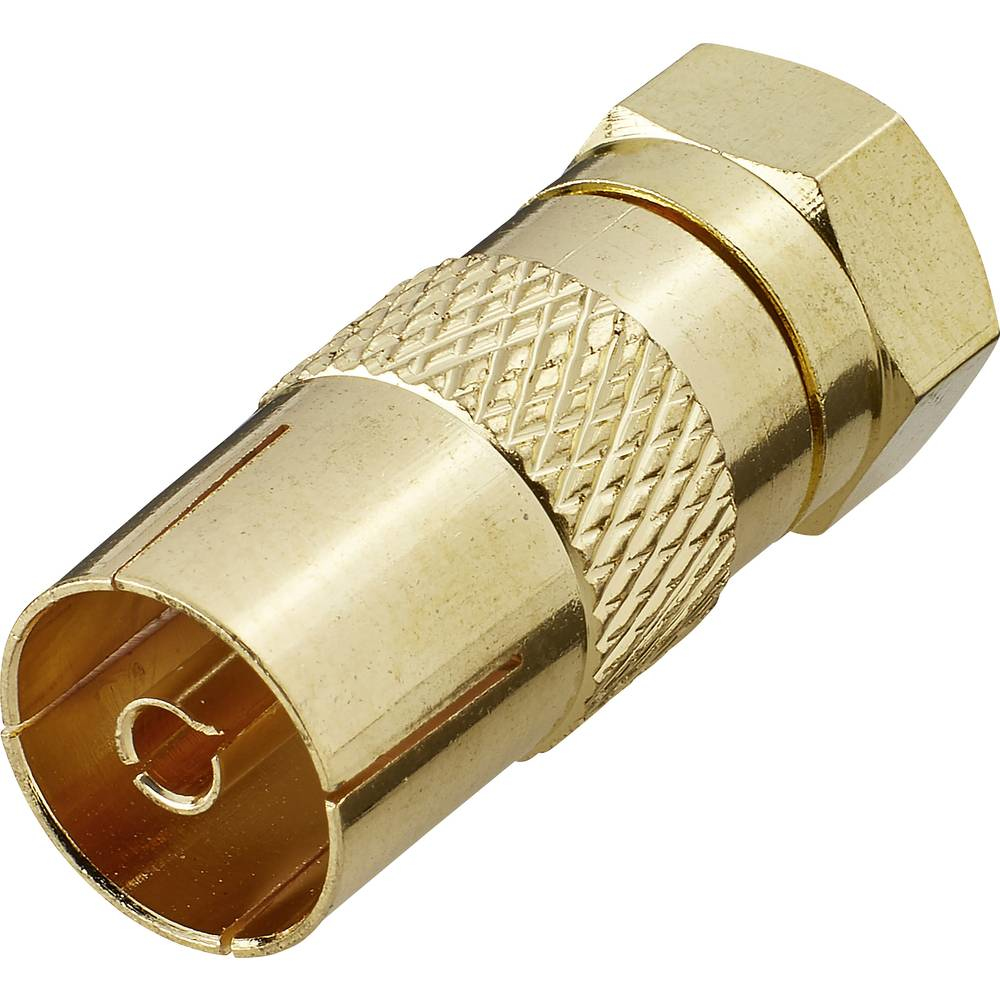 Connettore F dorato per cavo coassiale. Dado esagonale.