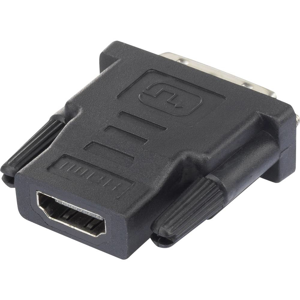 Adattatore da DVI a HDMI nero. Porta HDMI visibile, con linguette.
