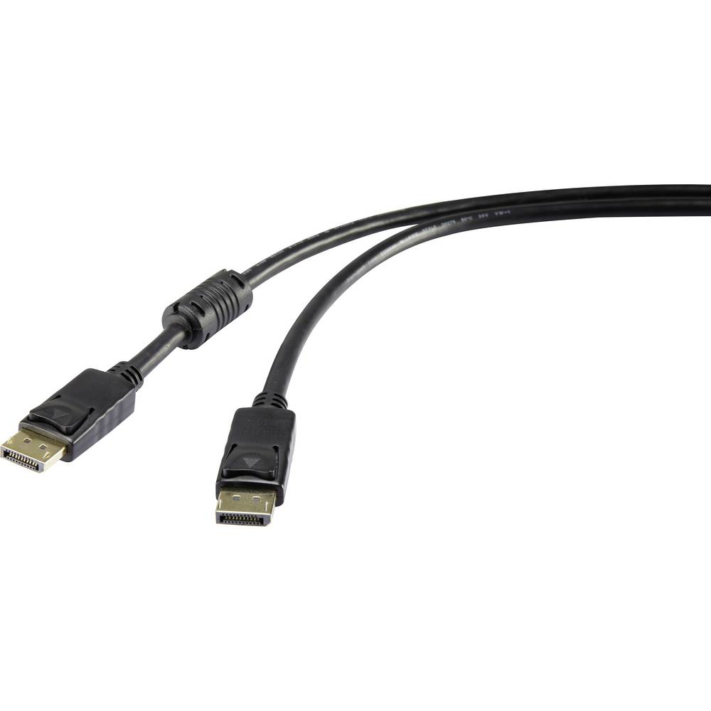 Cavo DisplayPort nero con due connettori su bianco.