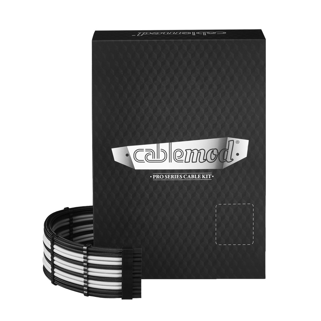 Scatola nera con cavi neri e bianchi. Scatola con logo e testo: 'PRO SERIES CABLE KIT'.