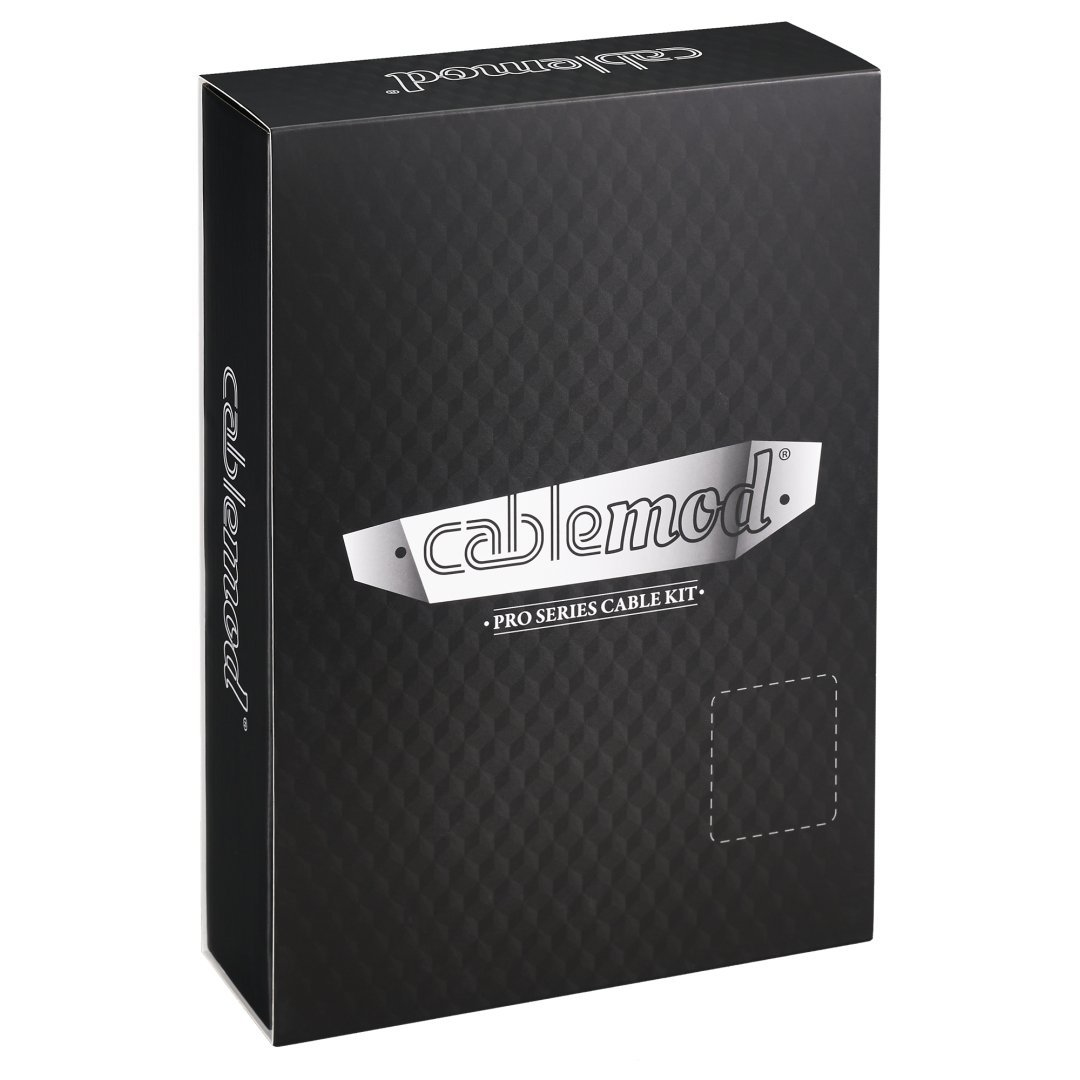 Una scatola nera Cablemod con logo argentato e testo Pro Series Cable Kit.