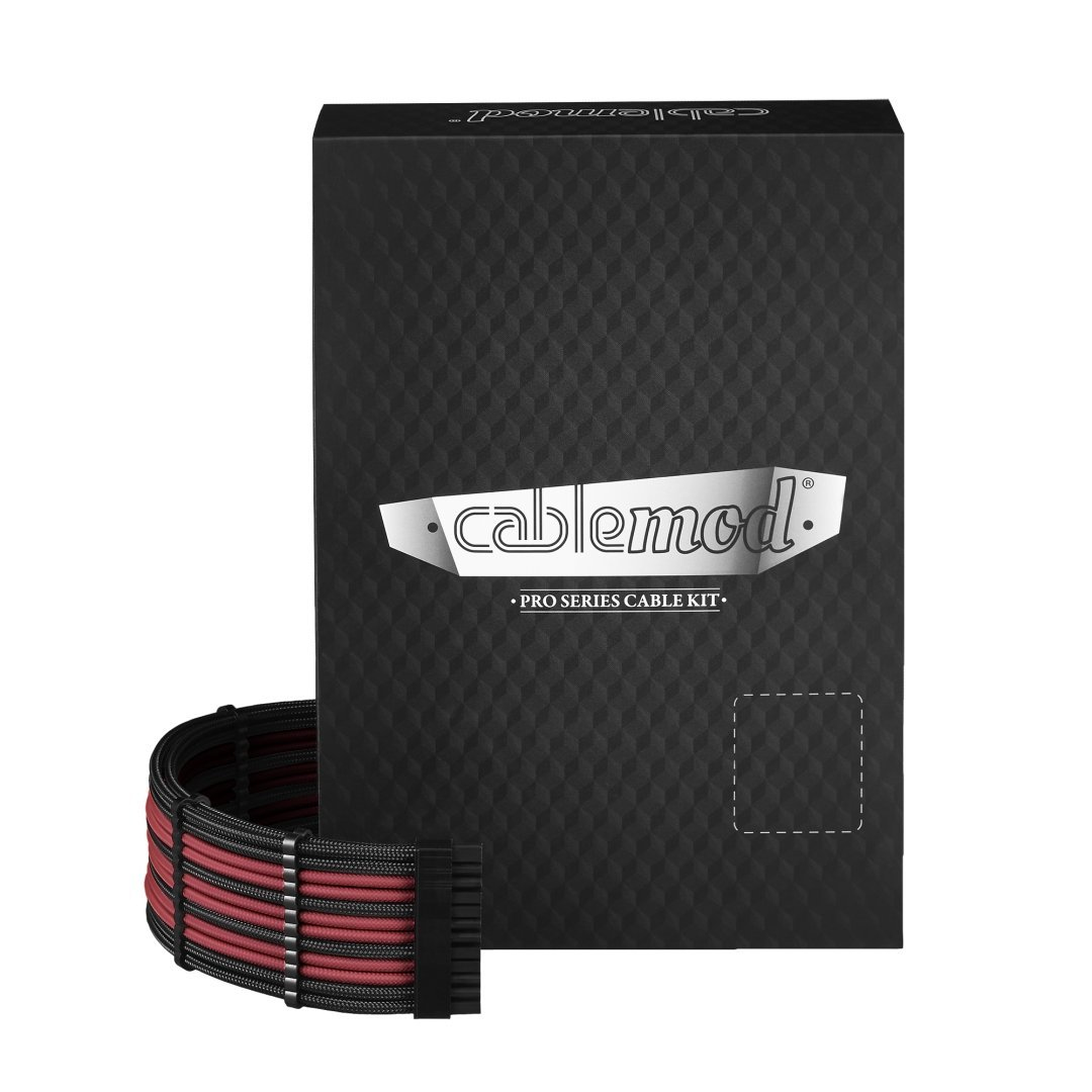 Scatola nera di cavi Cablemod con cavi rossi e neri.