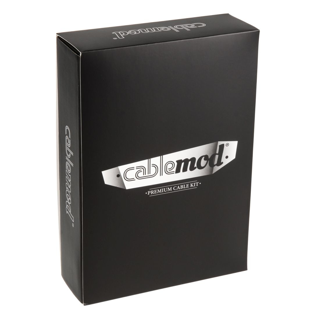 Scatola nera con il logo Cablemod. Dice kit cavi premium.