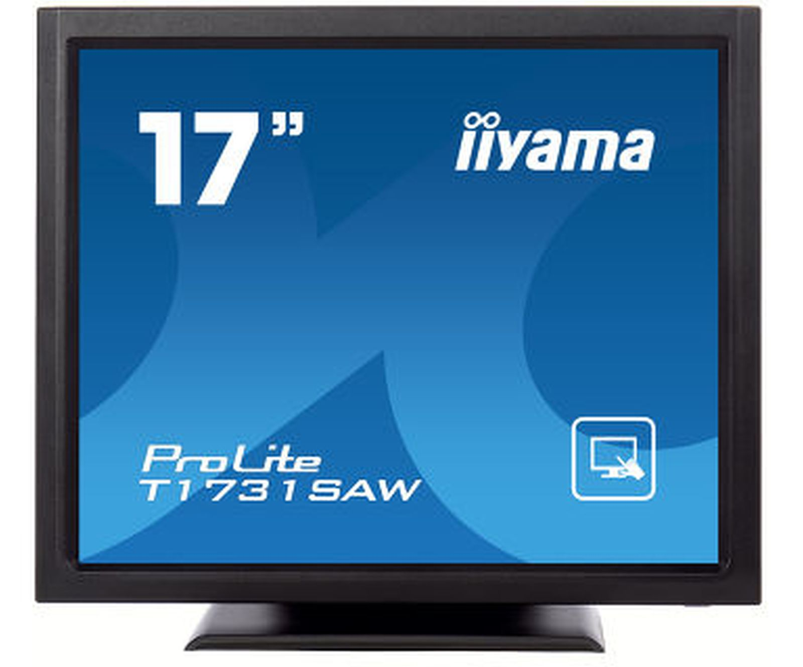 Ein 17-Zoll Iiyama ProLite Computermonitor mit blauem Hintergrund.