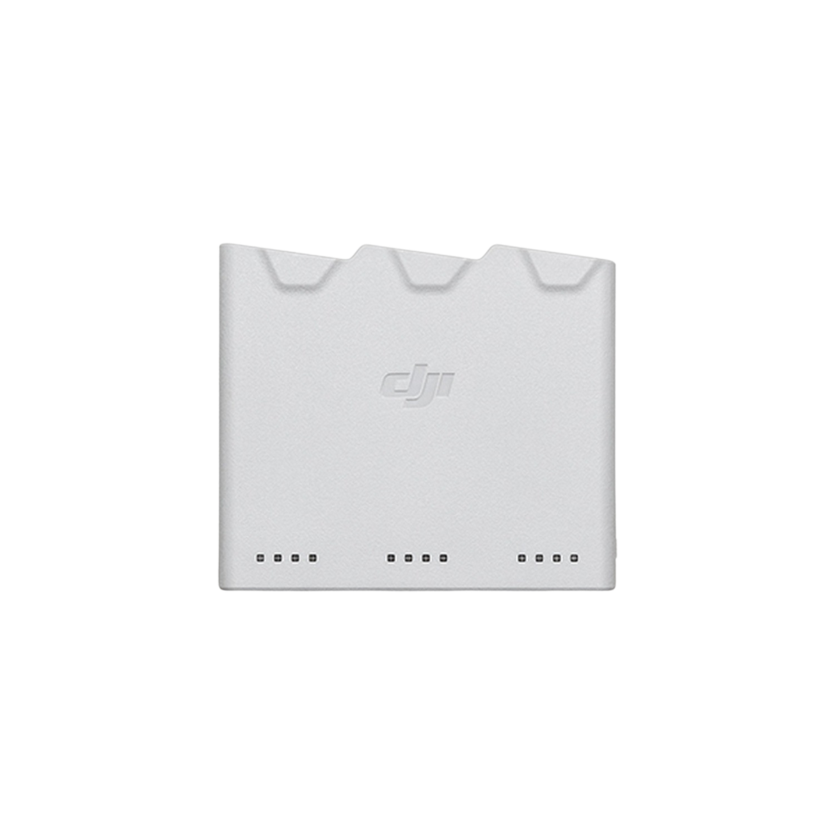 Weißer DJI Mini 3 Pro Akku-Ladehub, Draufsicht, auf schwarzem Hintergrund.