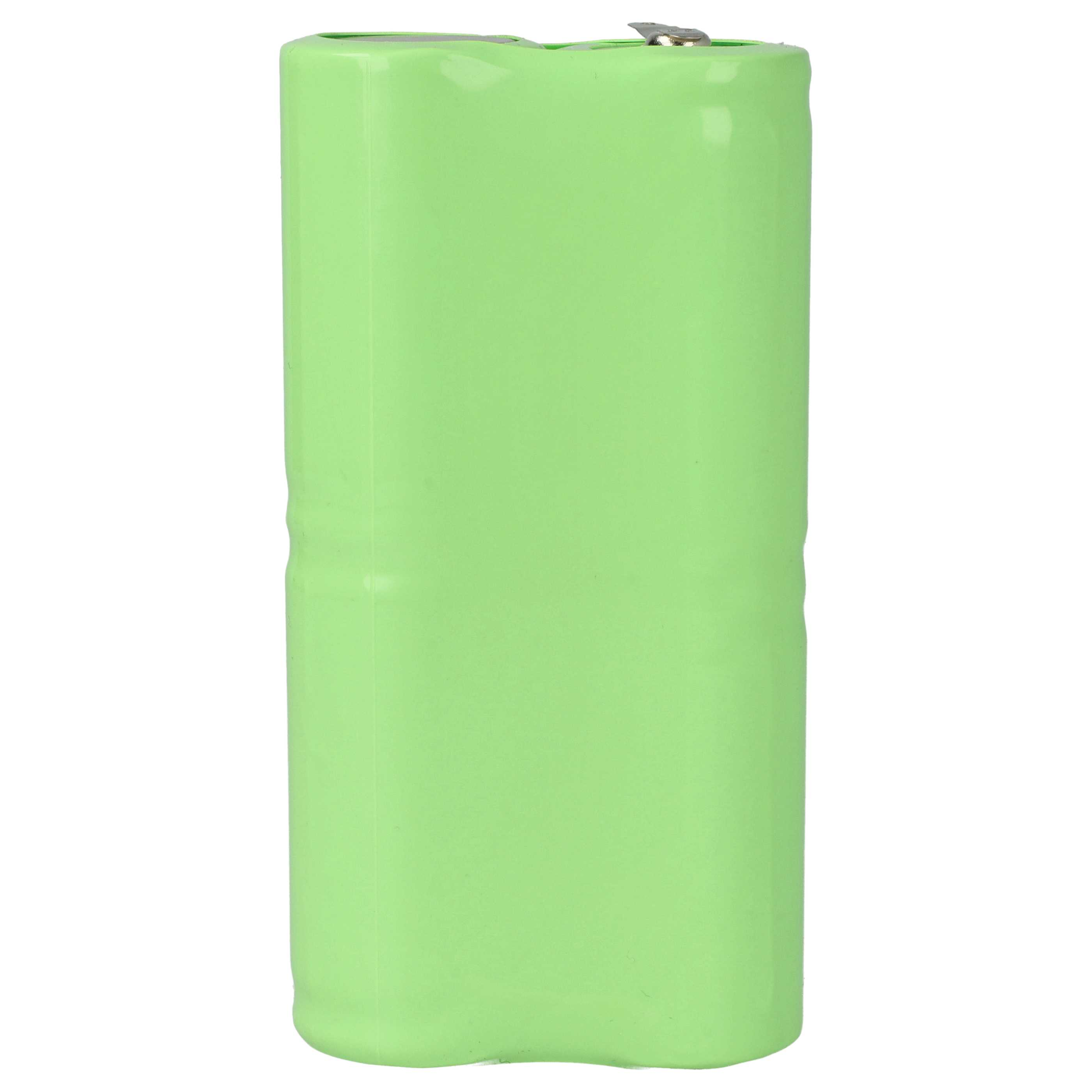 Eine einzelne, hellgrüne Batterie. Sie ist zylindrisch und steht aufrecht vor weißem Hintergrund.
