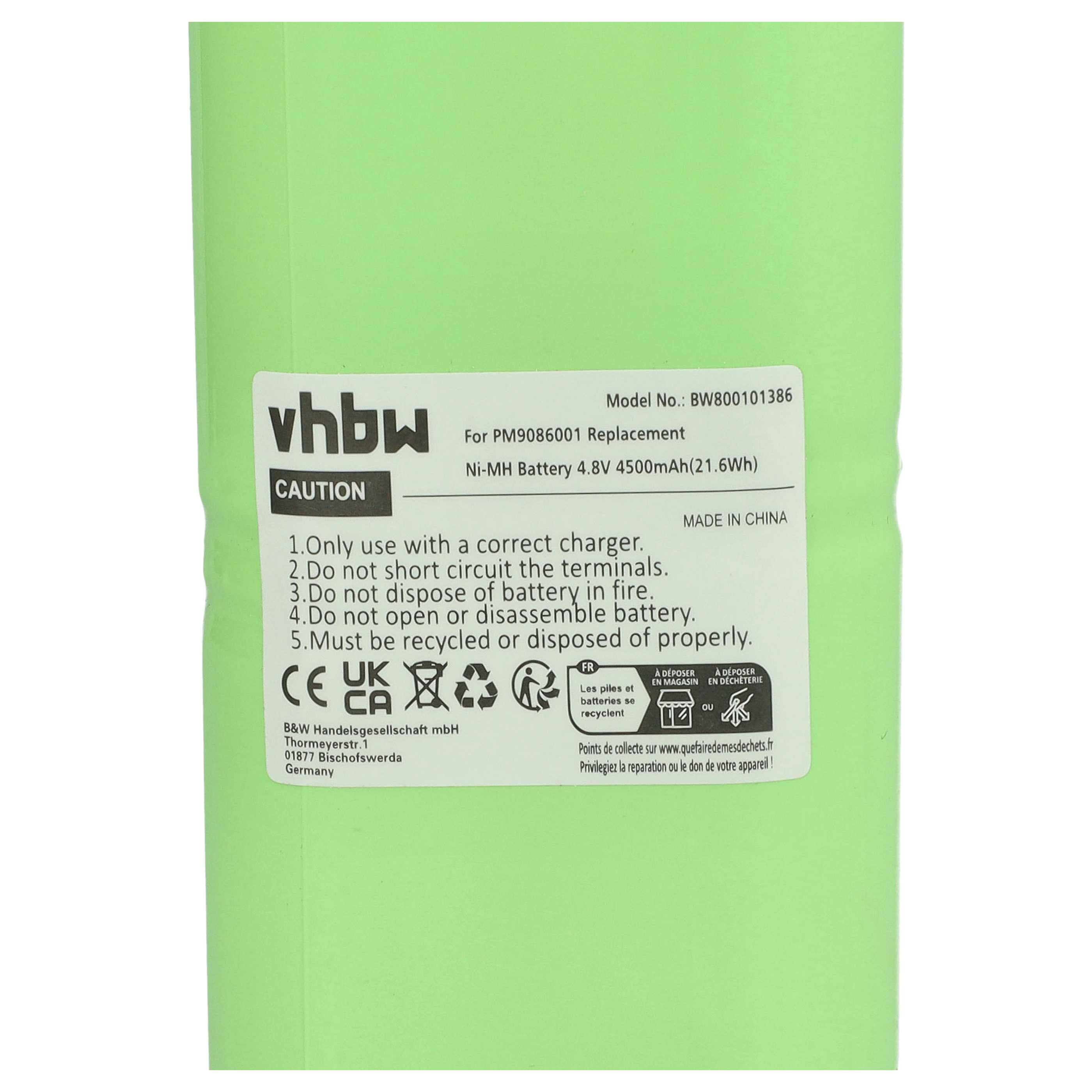 Grünes Batteriepack mit Warnhinweisen und Text, weißer Hintergrund.