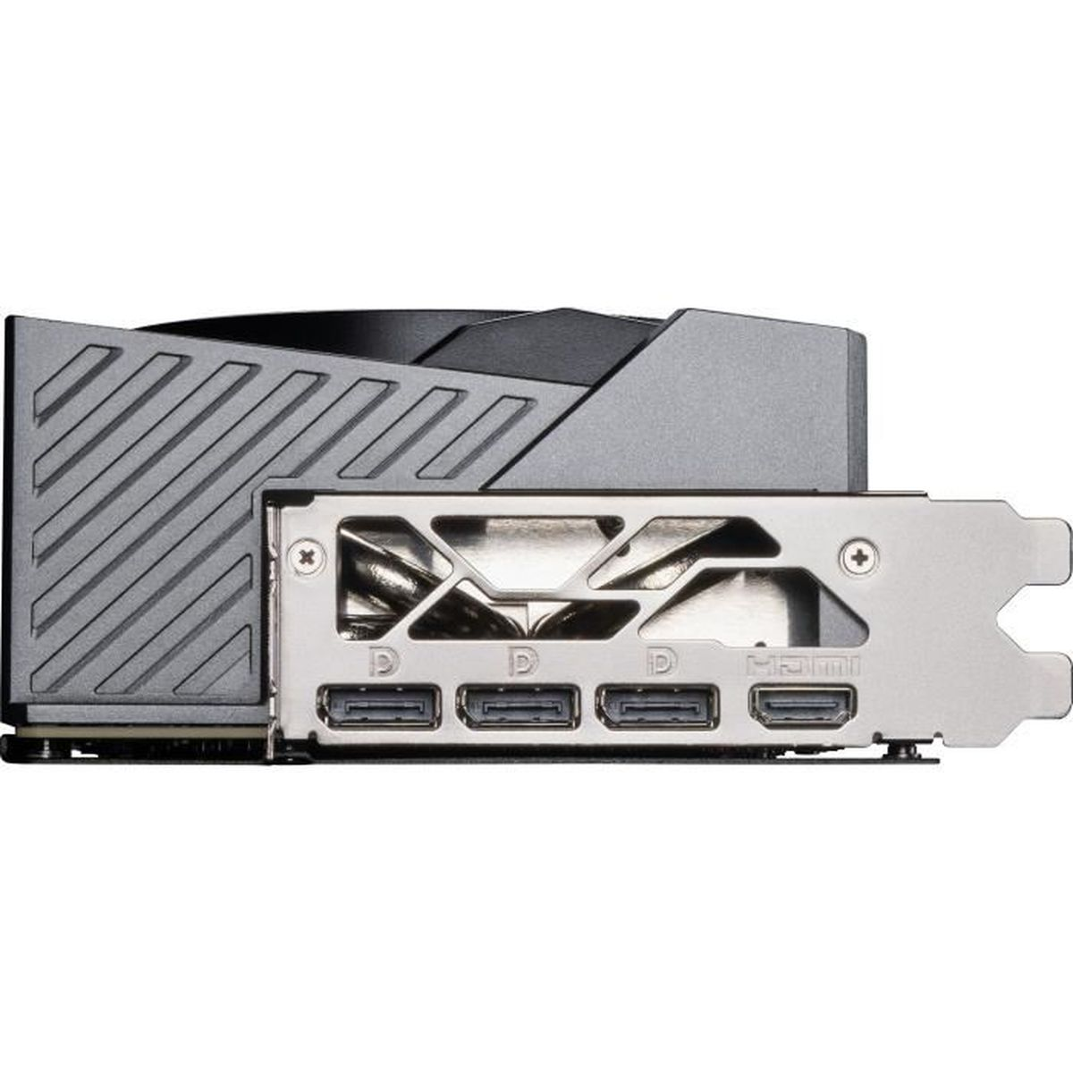 Gri ve siyah bir grafik kartı. Arkasında birden fazla HDMI bağlantı noktası var.
