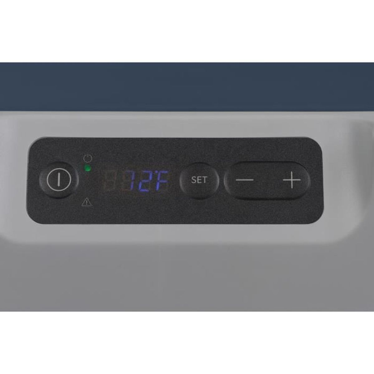 Panel sterowania z wyświetlaczem cyfrowym pokazującym 88.2F. Przyciski zasilania, ustawiania i regulacji temperatury.