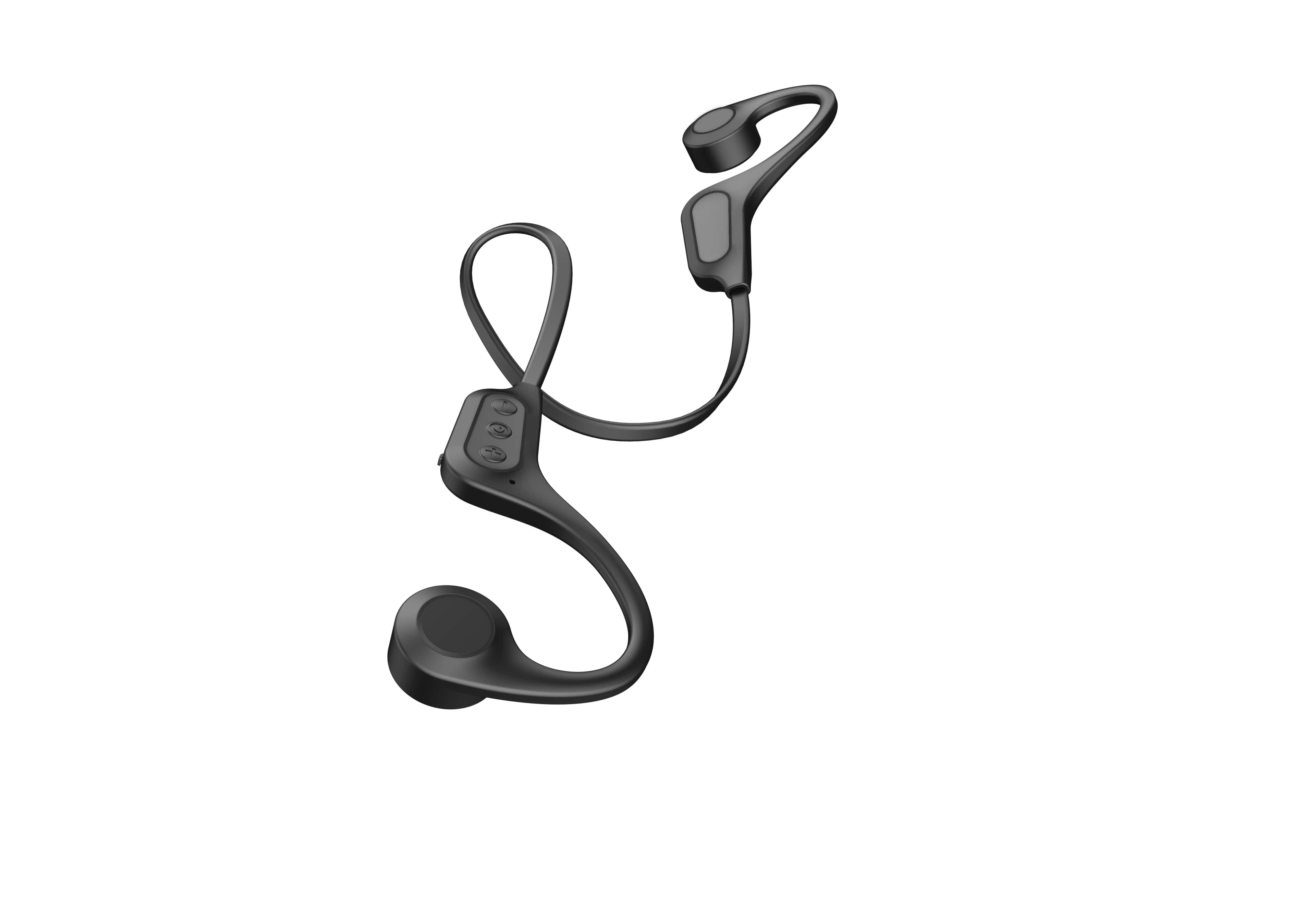 Czarne słuchawki kostne na białym tle.