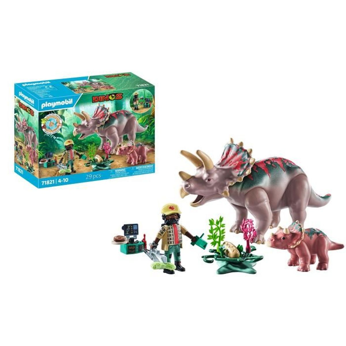 Zestaw dinozaurów Playmobil: Triceratops, figurki i jajo dinozaura.