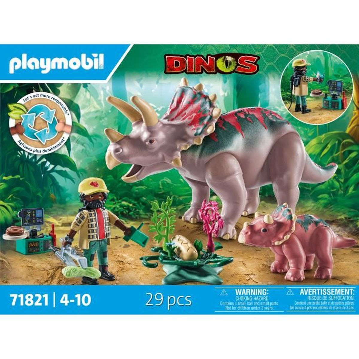 Zestaw Playmobil Dinos. Zawiera dinozaury, figurki i siedlisko.