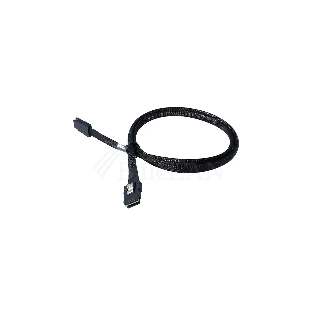 Cavo nero con connettori ad anello, su sfondo bianco. Logo Bluelan visibile.