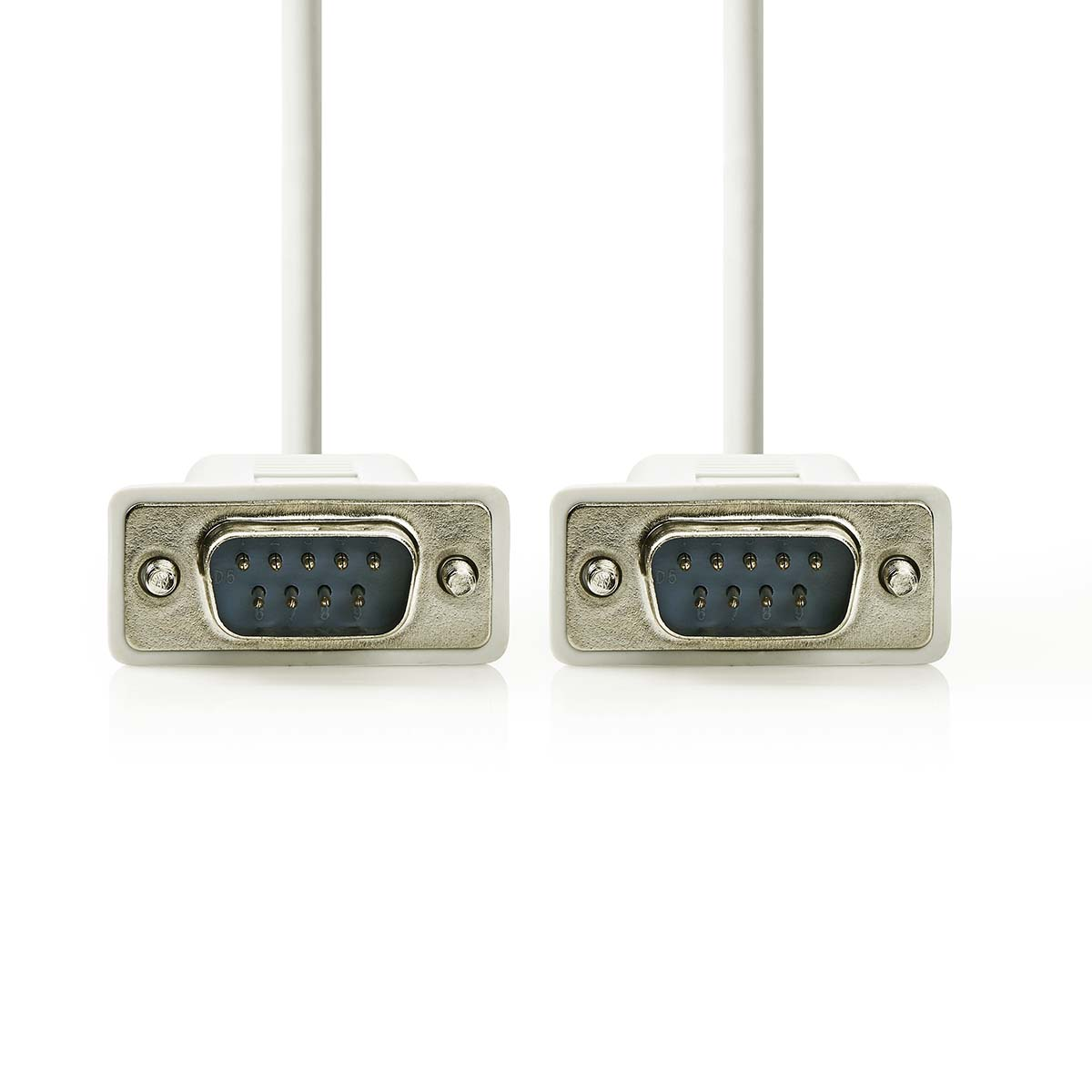 Dwa białe kable z niebieskimi złączami na białym tle.