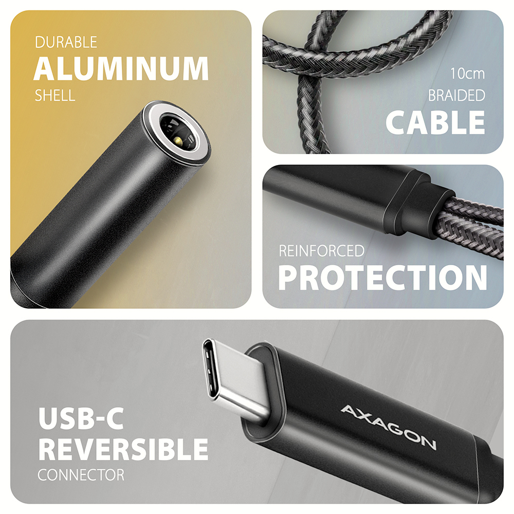 Schéma des composants du câble USB-C : coque en aluminium, câble tressé et connecteur réversible.