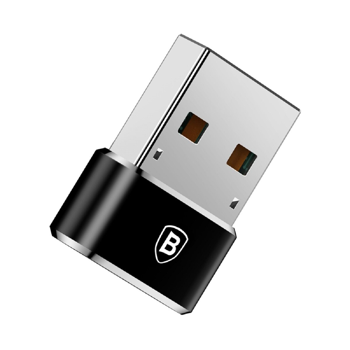 Czarny adapter USB ze srebrnym złączem USB i literą 'B'.