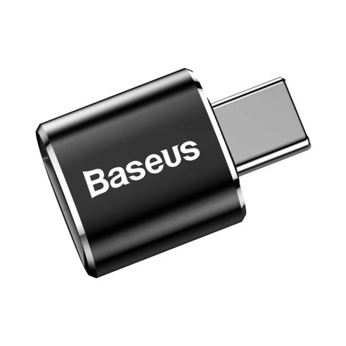 Czarny adapter USB-C Baseus. Marka Baseus jest widoczna na adapterze.