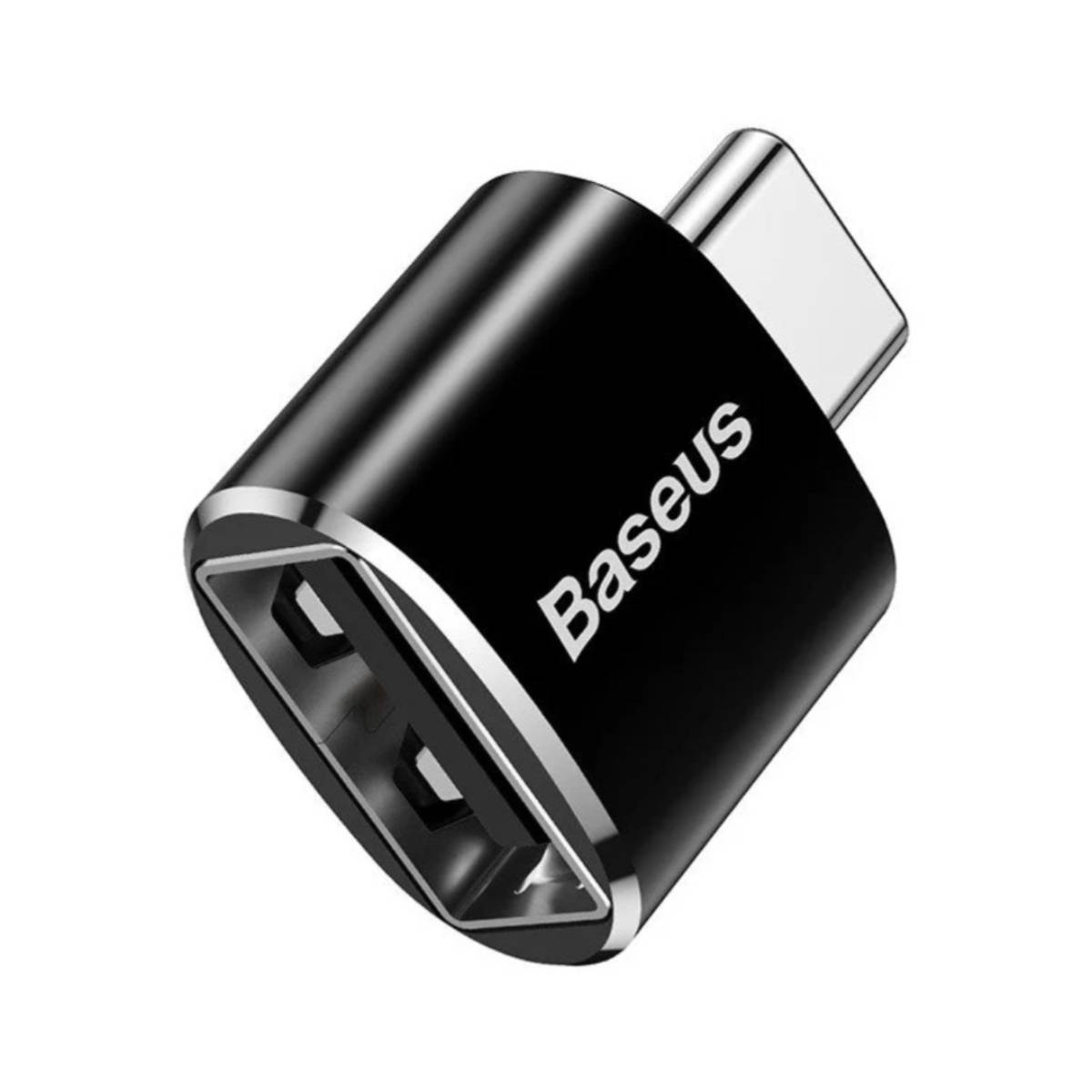 Czarny adapter USB-C do USB-A, logo Baseus.