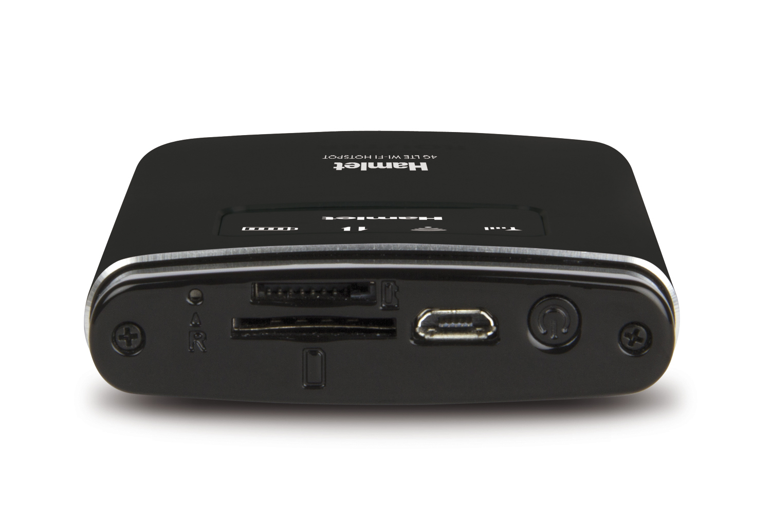 Dispositivo hotspot Wi-Fi 4G LTE nero con porte e dettagli di connessione.