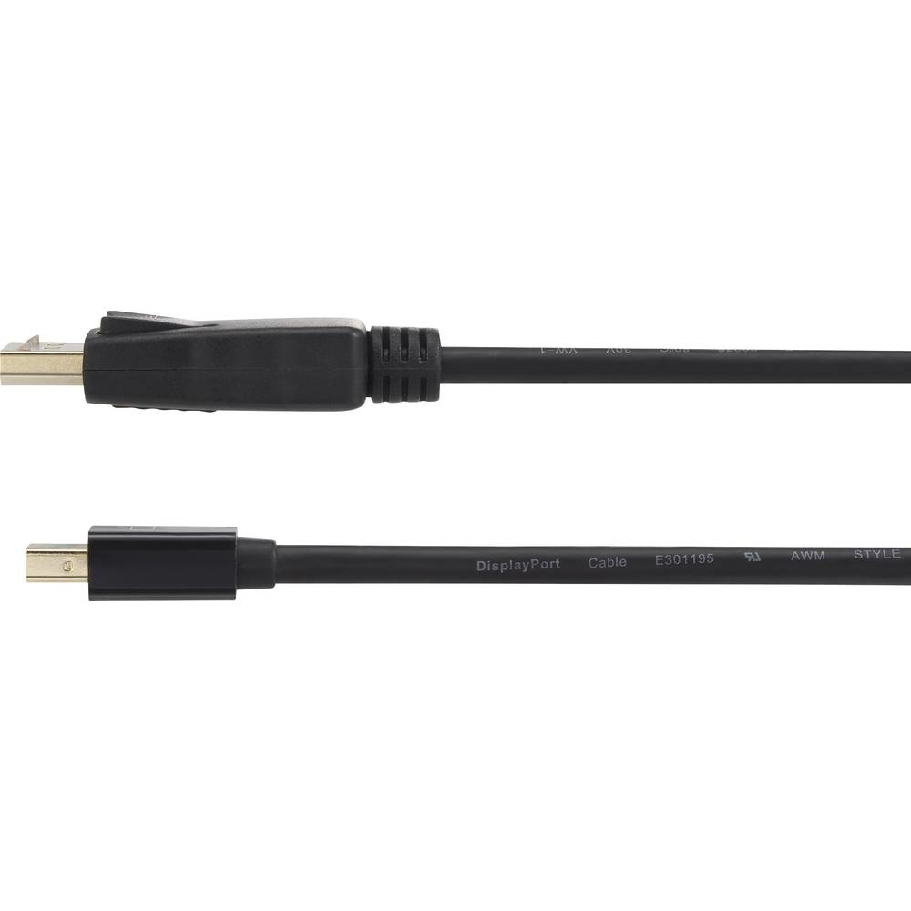 Cavo DisplayPort nero con connettore DisplayPort. Sfondo bianco.