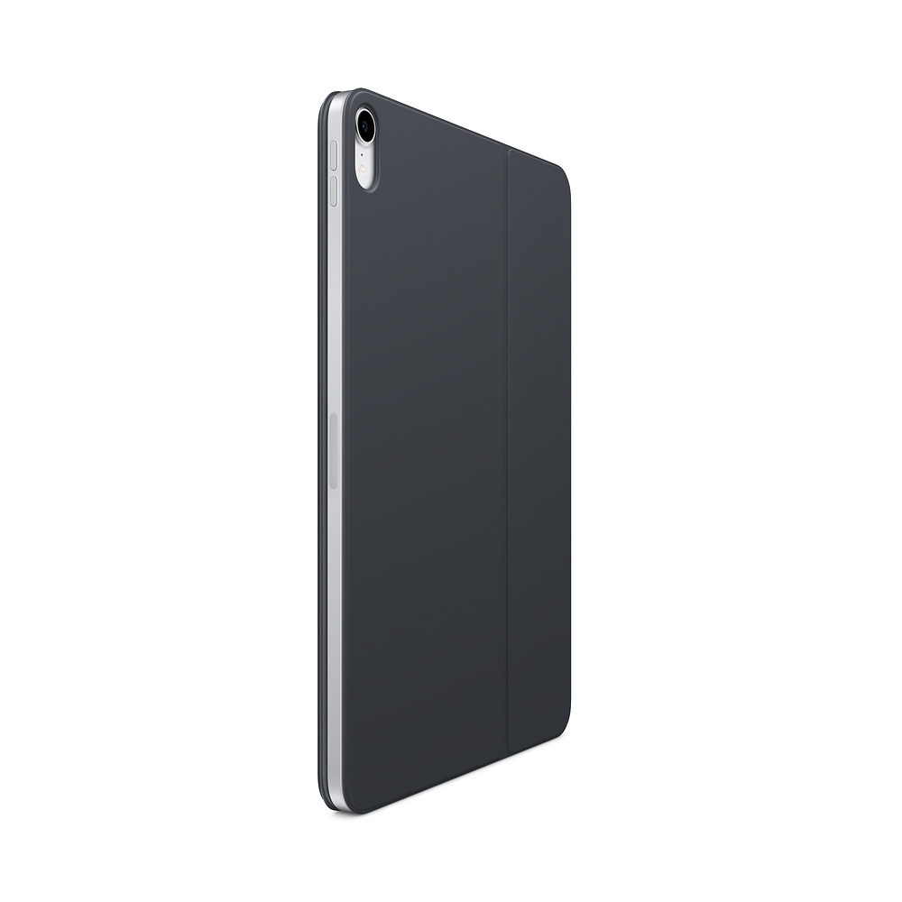 Ein graues Tablet mit schwarzem Cover, leicht angewinkelt, auf weißem Hintergrund gezeigt.