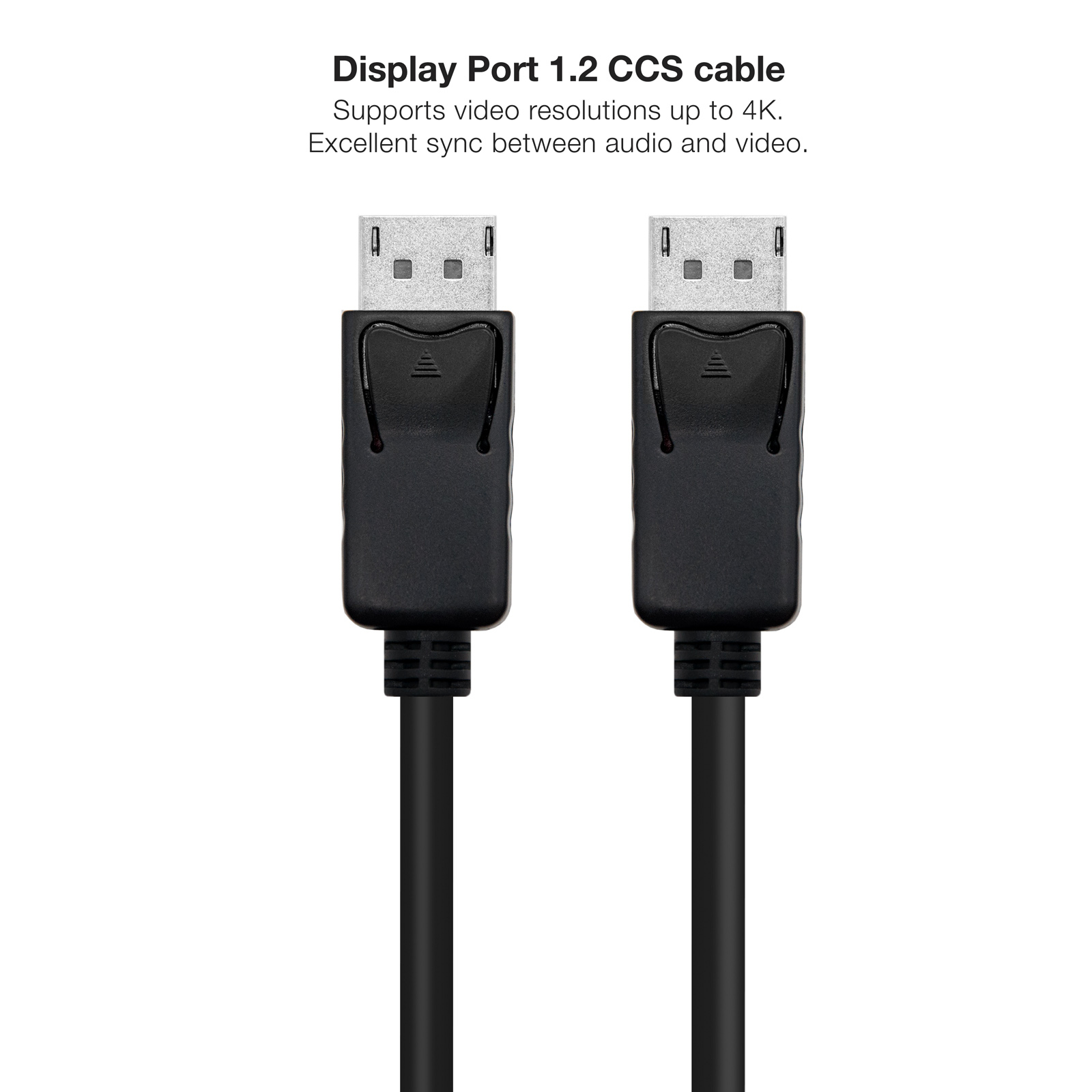 Dwa czarne kable DisplayPort ze złączami.