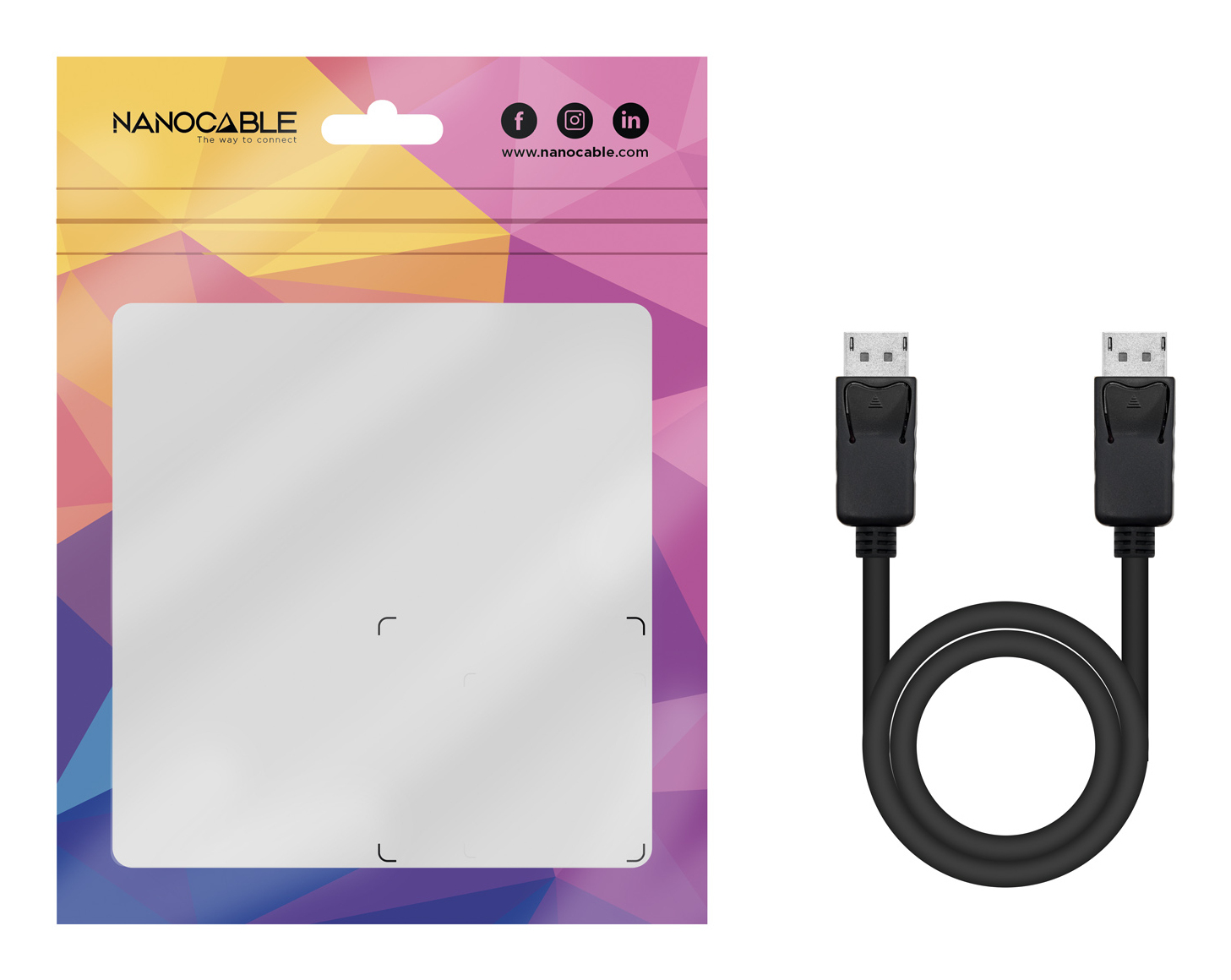 Kabel DisplayPort z opakowaniem. Opakowanie ma logo i nazwę produktu. Kabel jest czarny.