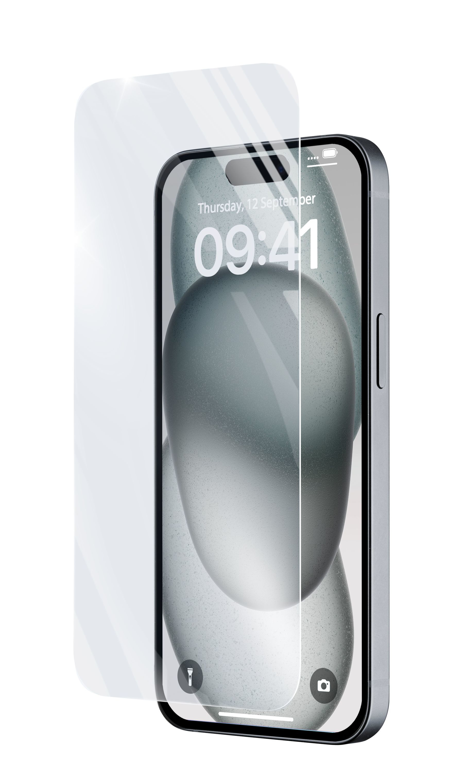 Smartphone con protezione schermo applicata, protezione trasparente sul display.