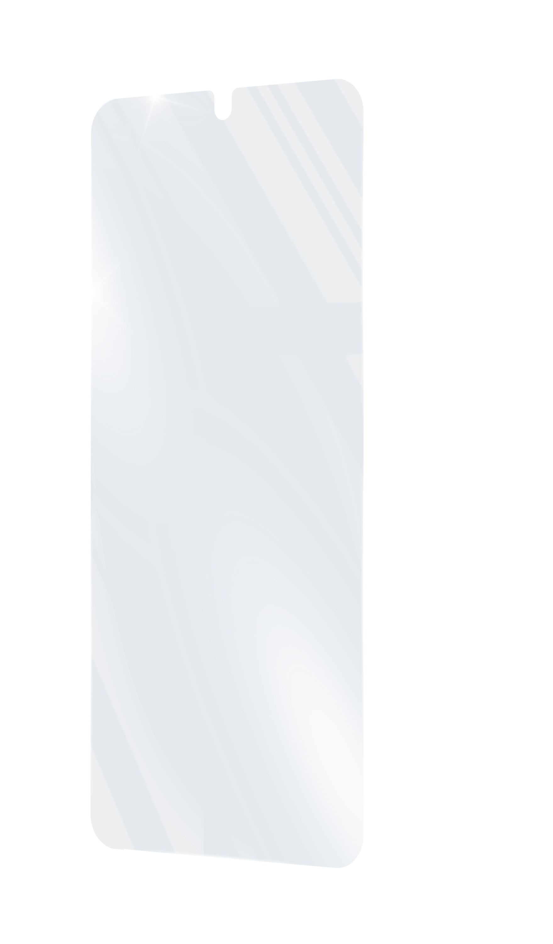 Protecteur d'écran transparent pour téléphone, avec une petite découpe pour la caméra.