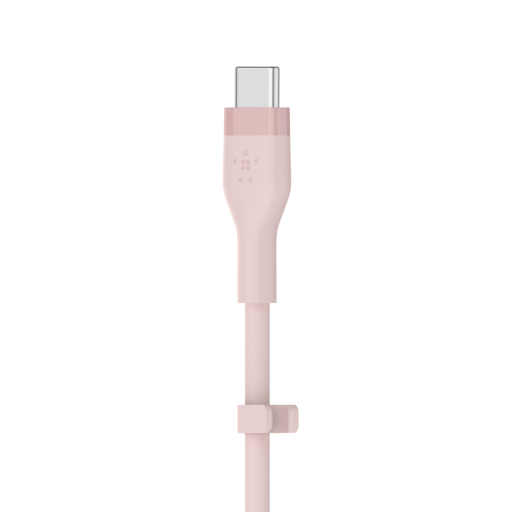 Cavo USB-C Belkin rosa con connettore e supporto rosa.