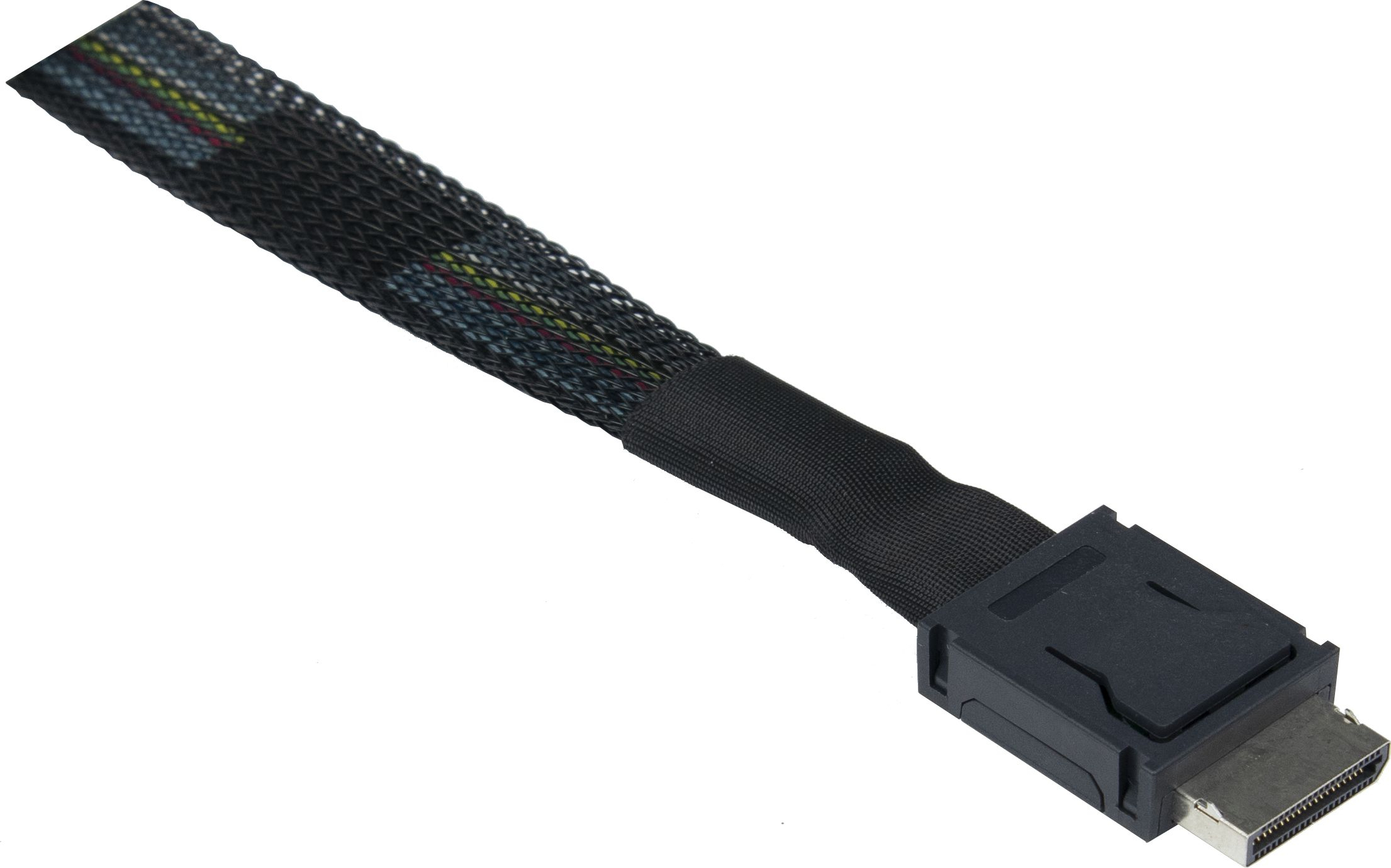 Cavo nero con connettore nero e cavo rivestito a rete.