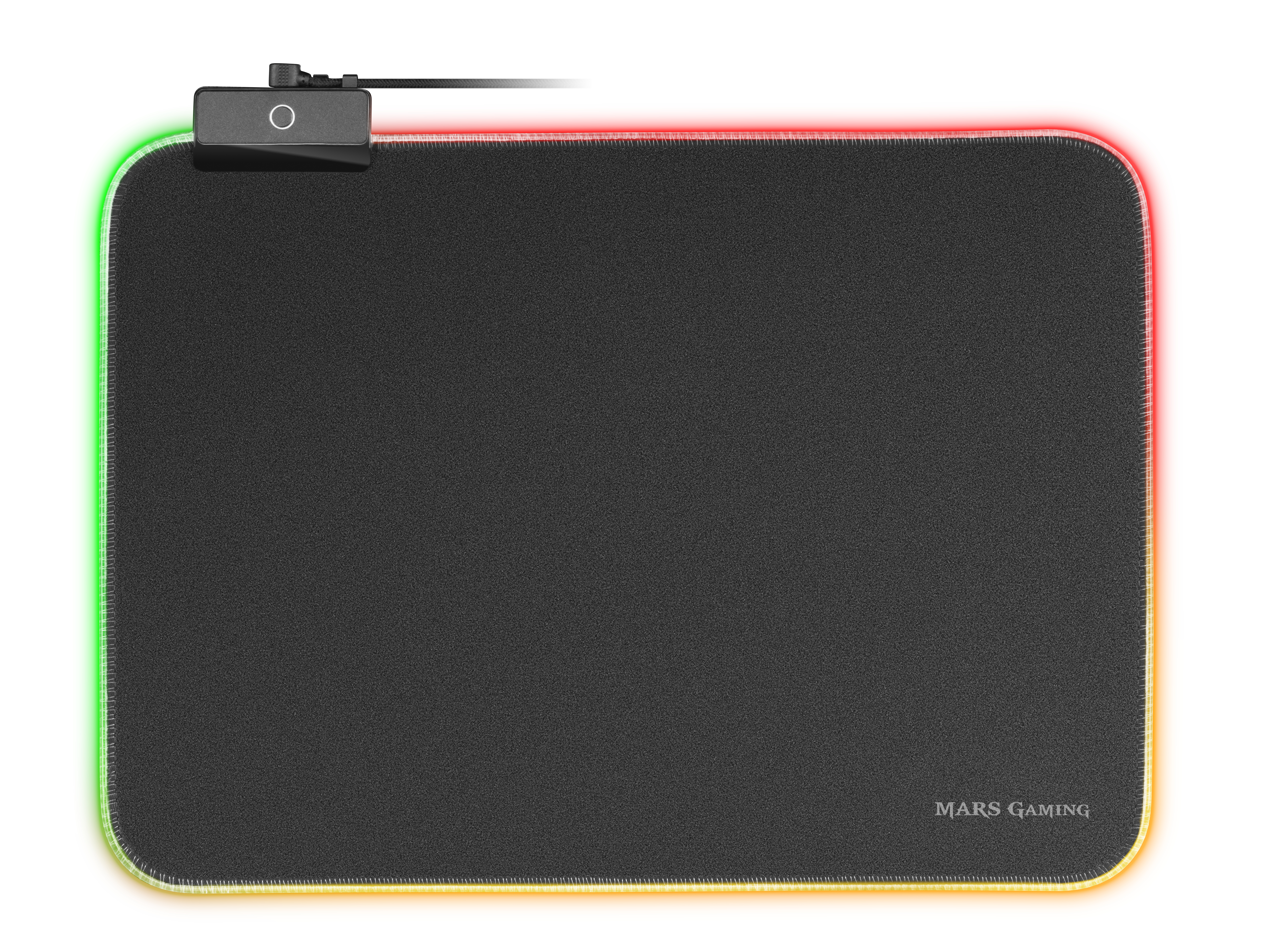 Czarna podkładka pod mysz dla graczy z krawędzią LED. Logo Mars Gaming.
