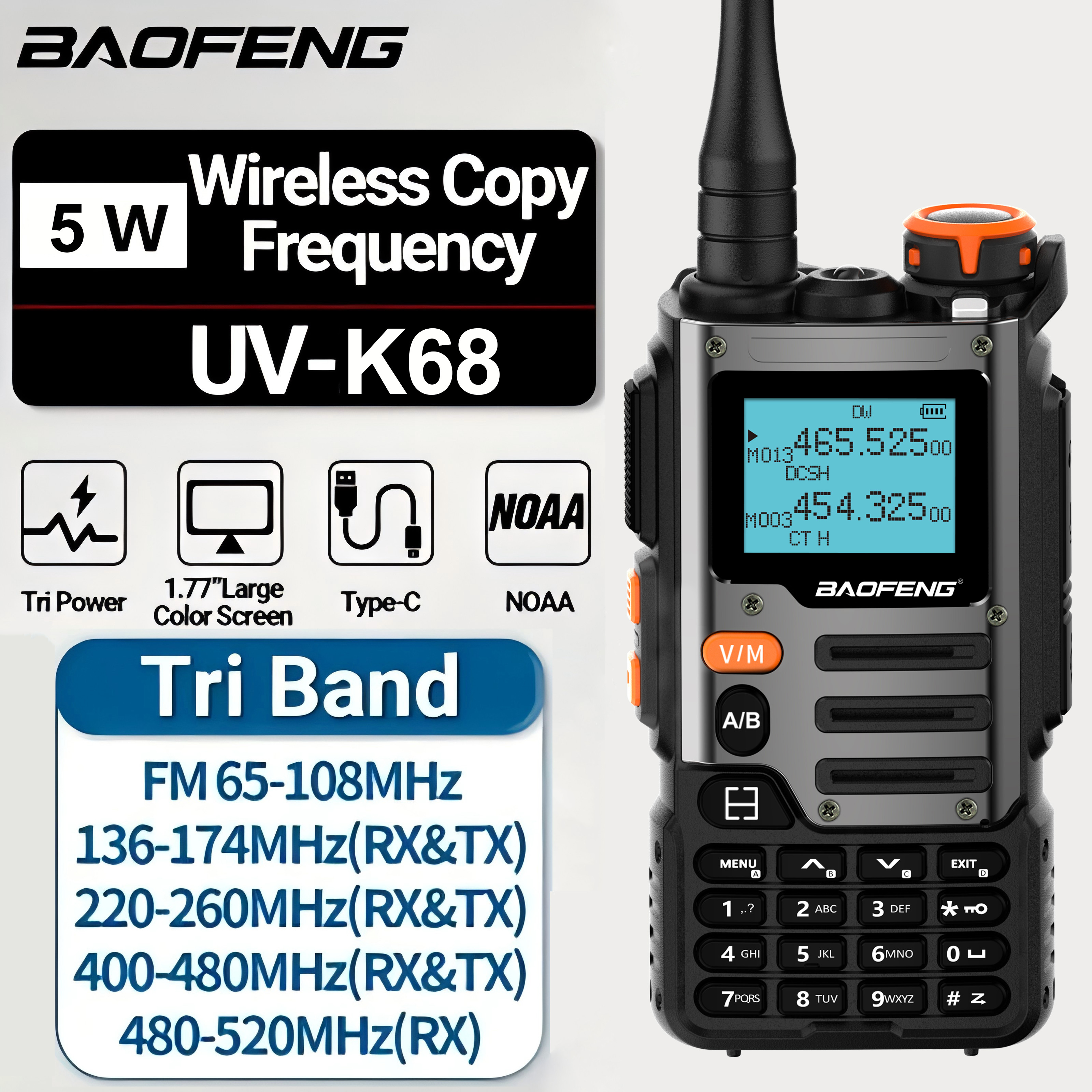 Una radio a due vie con antenna e schermo che mostra numeri.