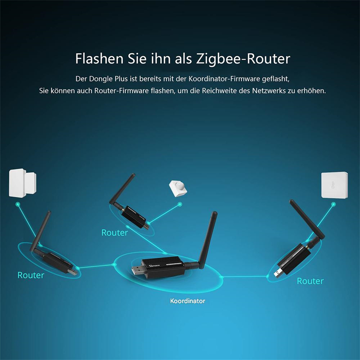 Diagramm, das ein Zigbee-Router-Setup zeigt. Es veranschaulicht Koordinator und Router.