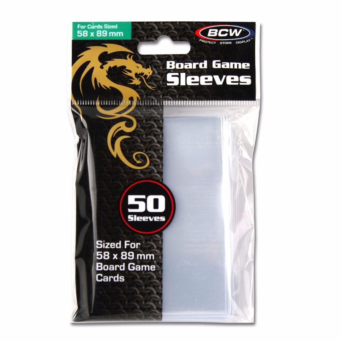 Eine Packung Spielkartenhüllen. Weißer Hintergrund.