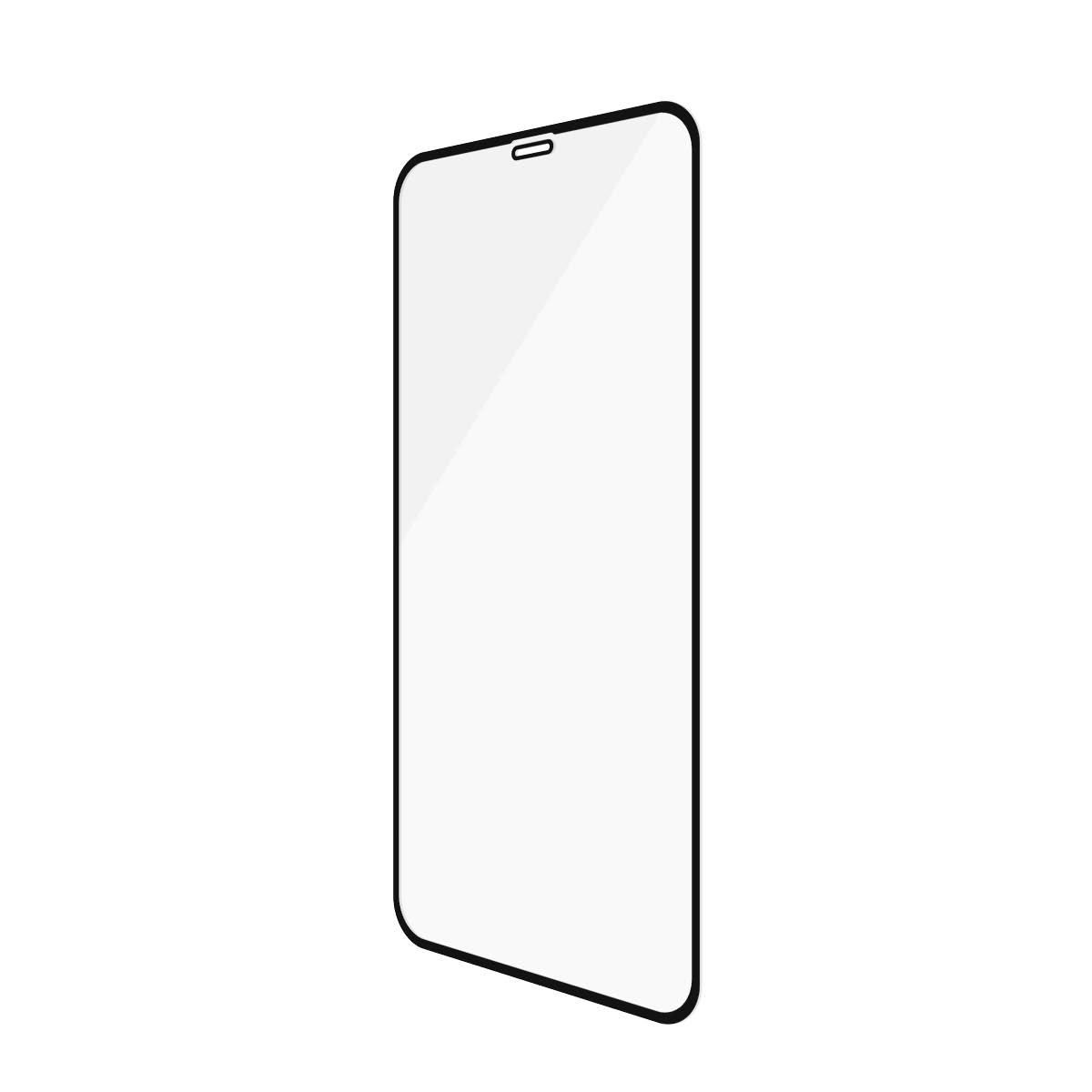 Un protecteur d'écran rectangulaire transparent avec des bords noirs, isolé sur fond blanc.