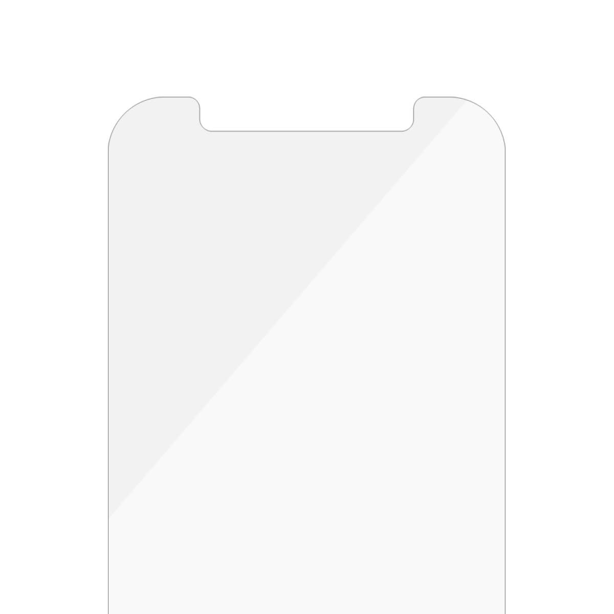 Protezione schermo per telefono con bordo nero. La protezione è trasparente.