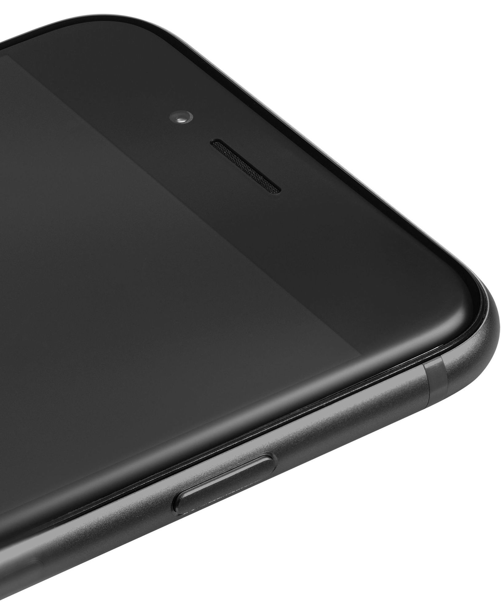 Primo piano di un telefono nero con una protezione per lo schermo.