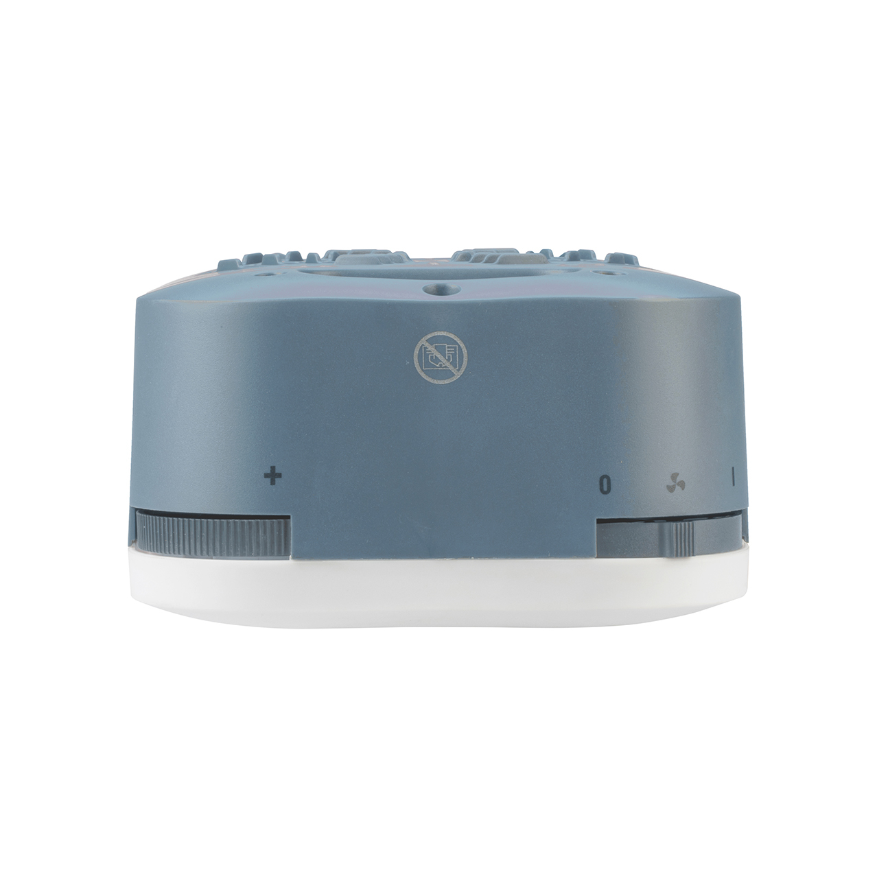 Niebiesko-białe urządzenie z kontrolkami wentylatora i temperatury.