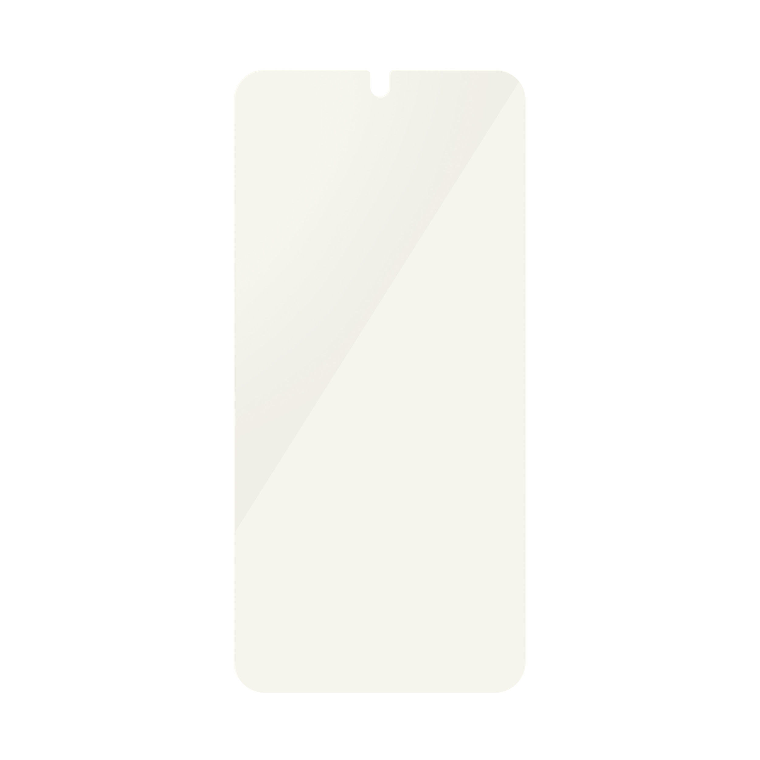 Un protector de pantalla rectangular con una muesca en la parte superior, sobre fondo blanco.