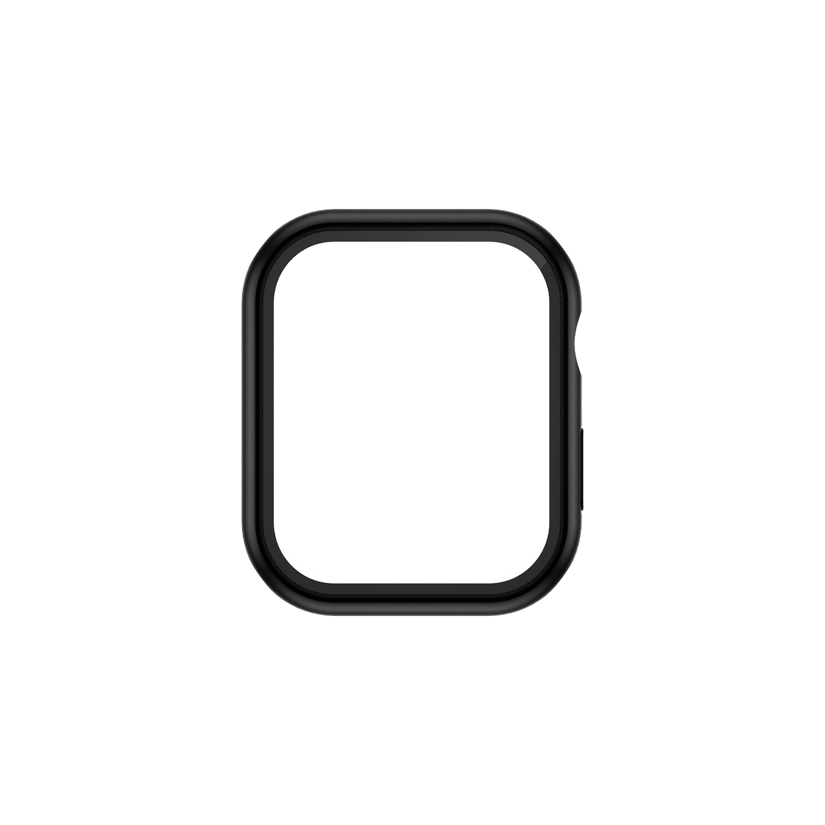 A black square frame for a smartwatch, with the screen area open, against a white background.
