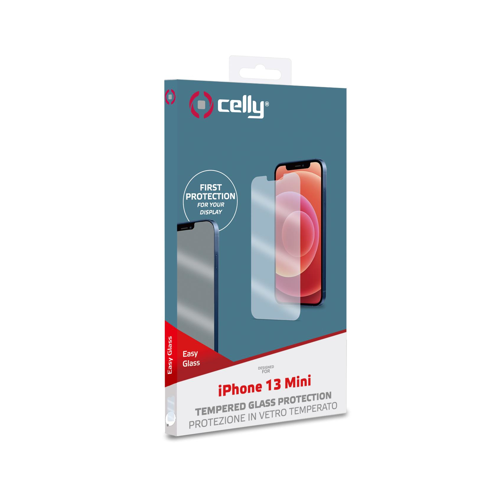 Confezione protezione schermo telefono con immagine e testo.