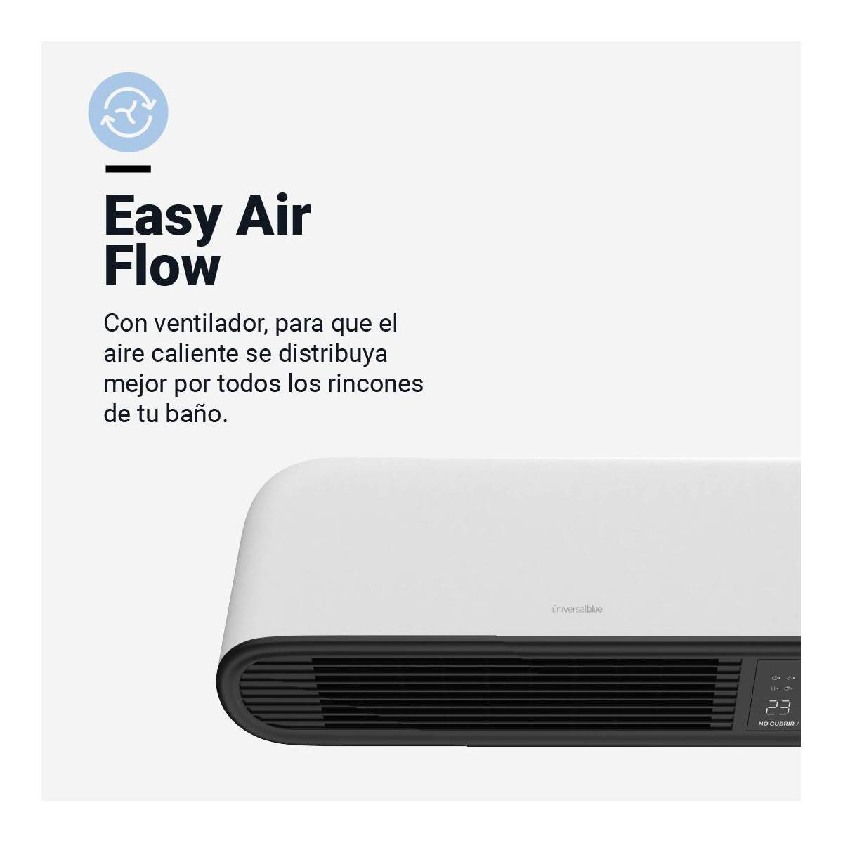 Biało-czarne urządzenie do przepływu powietrza z tekstem 'Easy Air Flow'.