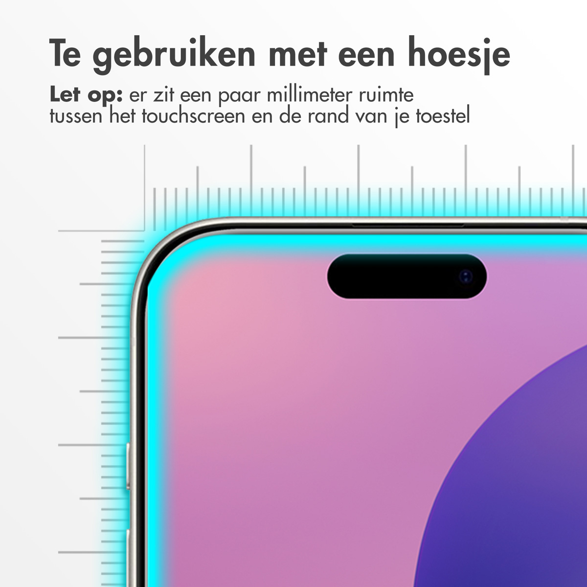 Bord du téléphone avec un protecteur d'écran. Graphique de règle montrant un petit espace.