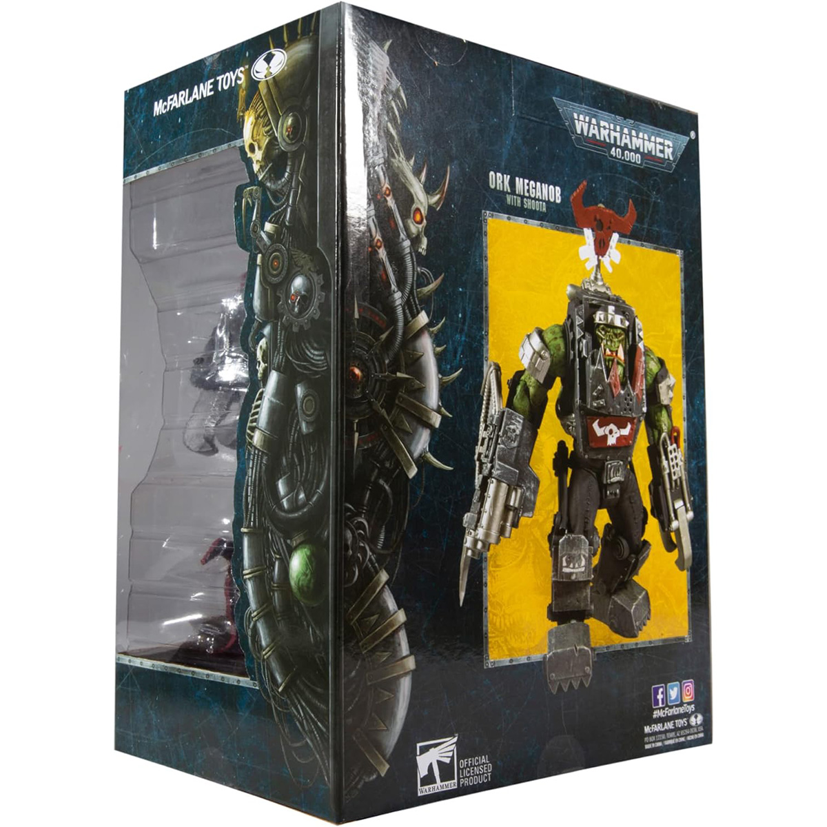 McFarlane Toys Box mit einer Warhammer 40.000 Ork Meganob Figur. Detaillierte Kunstwerke und Figur sichtbar.