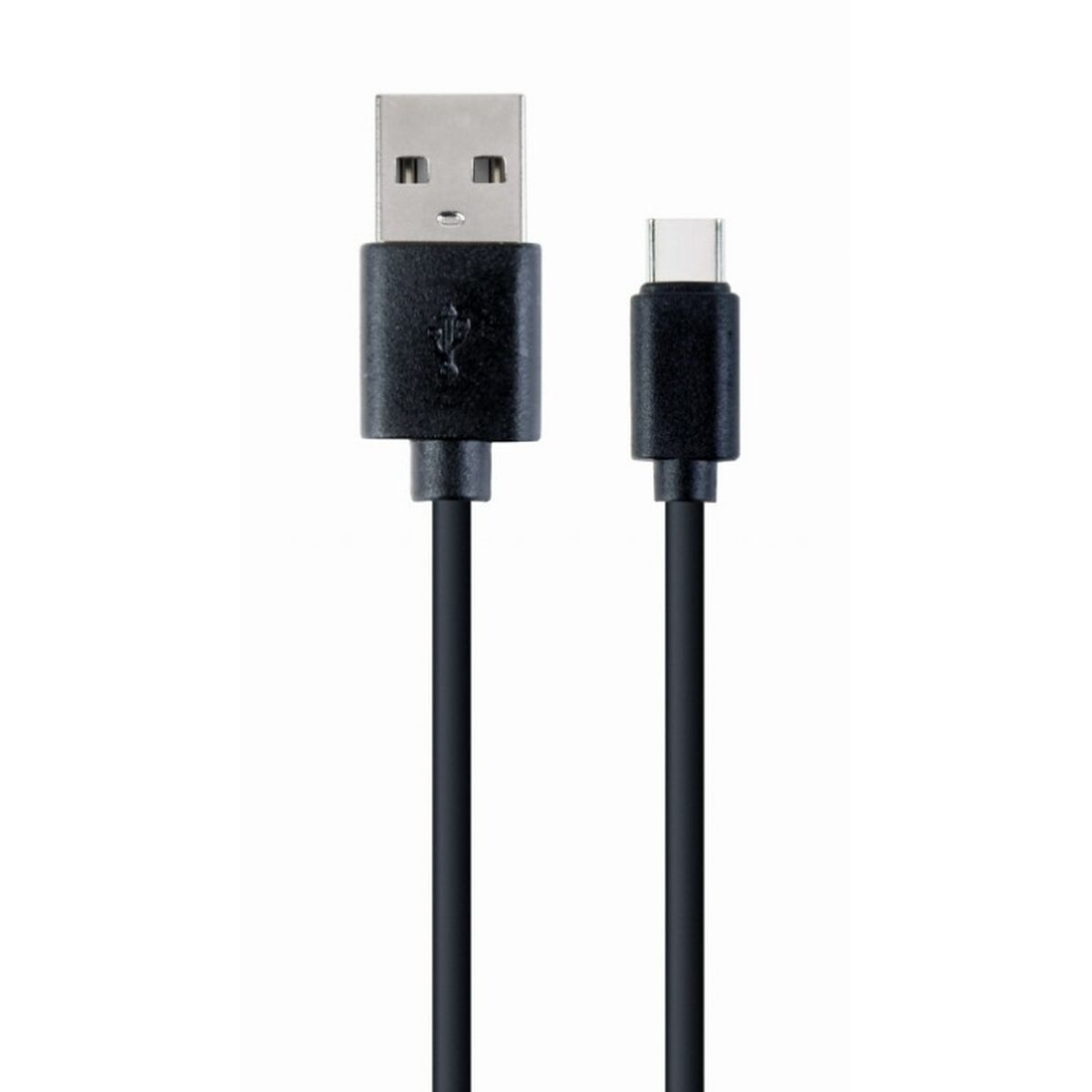 Cavo di ricarica USB nero. Da USB-A a USB-C. Cavo e connettori neri.