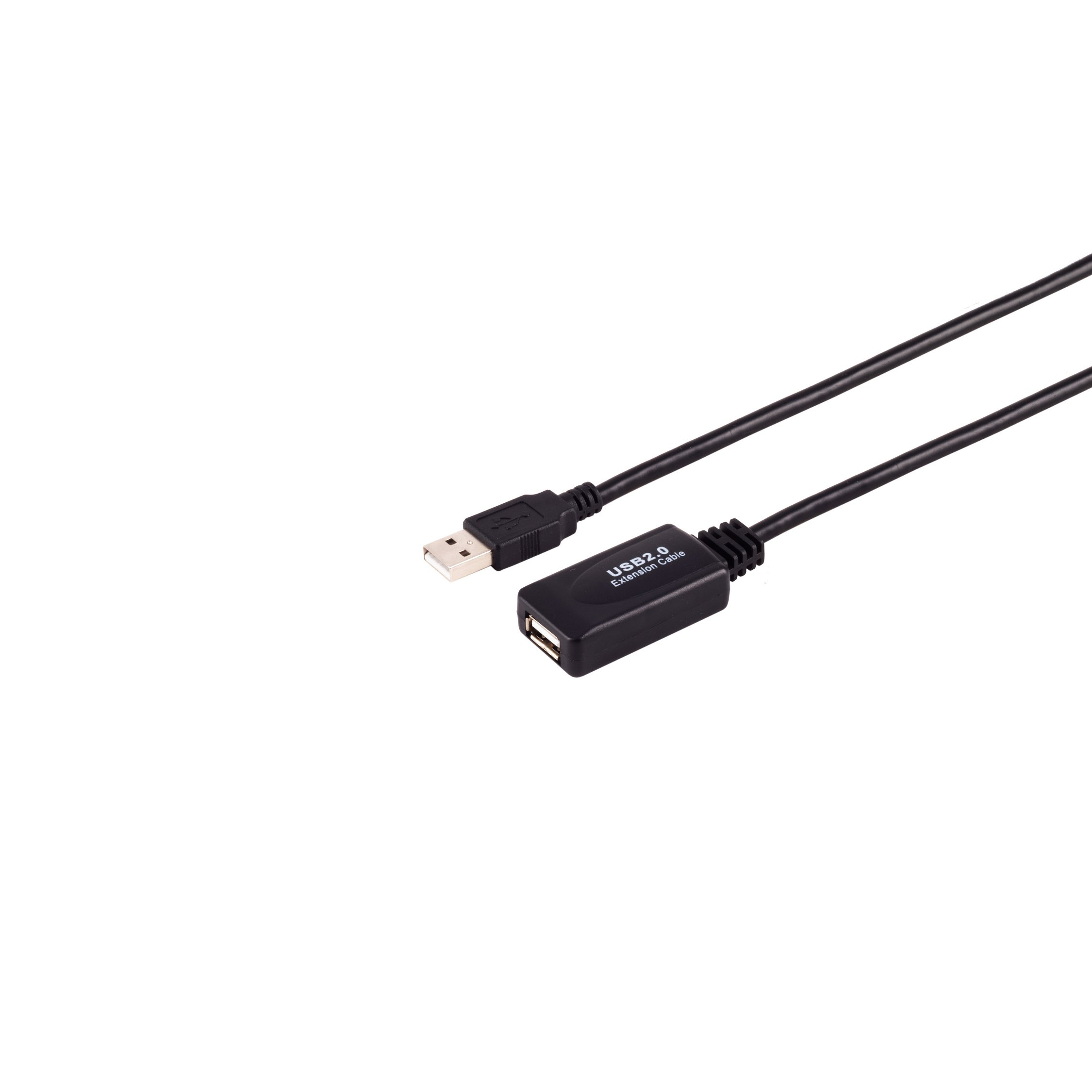 Czarny kabel przedłużający USB 2.0. Kabel na białym tle.
