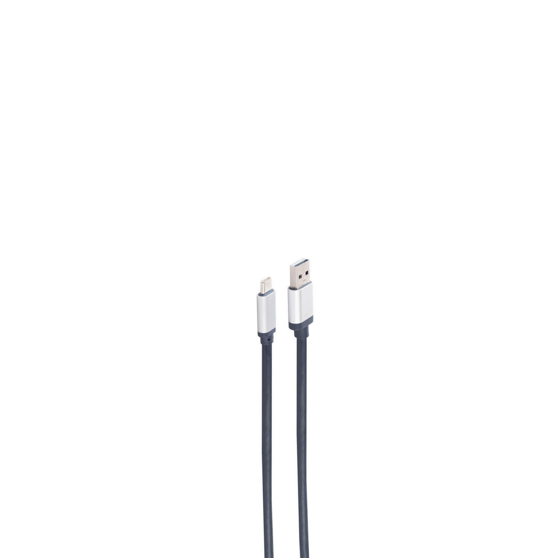 Dwa kable USB-C z ciemnoniebieskimi i białymi złączami na białym tle.