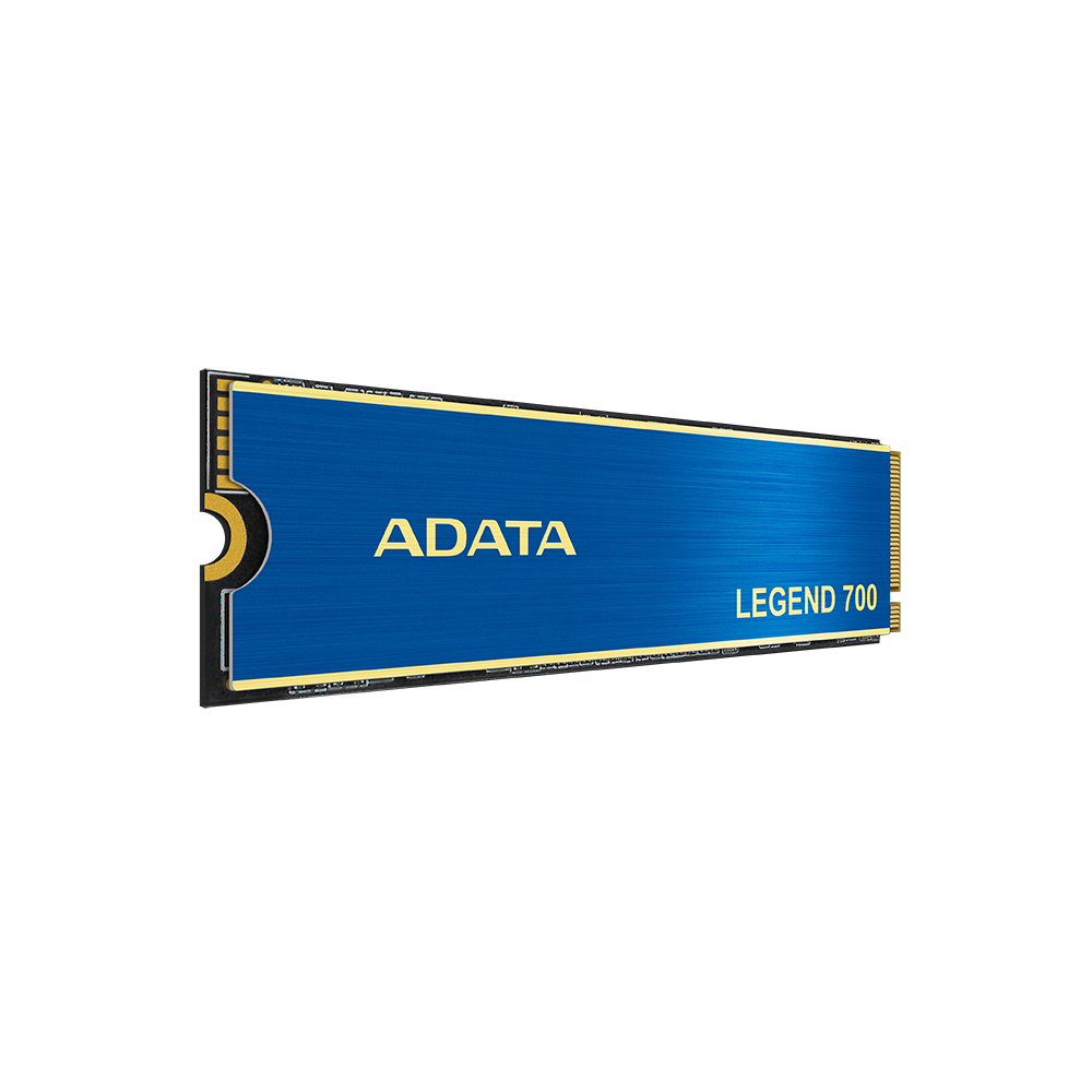 Niebieski i złoty dysk SSD ADATA Legend 700, na białym tle.