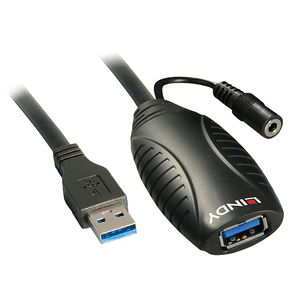 Cavo di prolunga USB nero con jack audio femmina da 3,5 mm e connettore USB-A.
